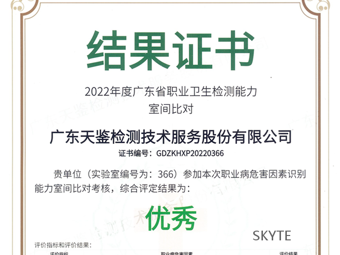 我司參加“廣東省職業(yè)衛(wèi)生技術(shù)質(zhì)量控制中心”組織能力比對考核，結(jié)果為“優(yōu)秀”